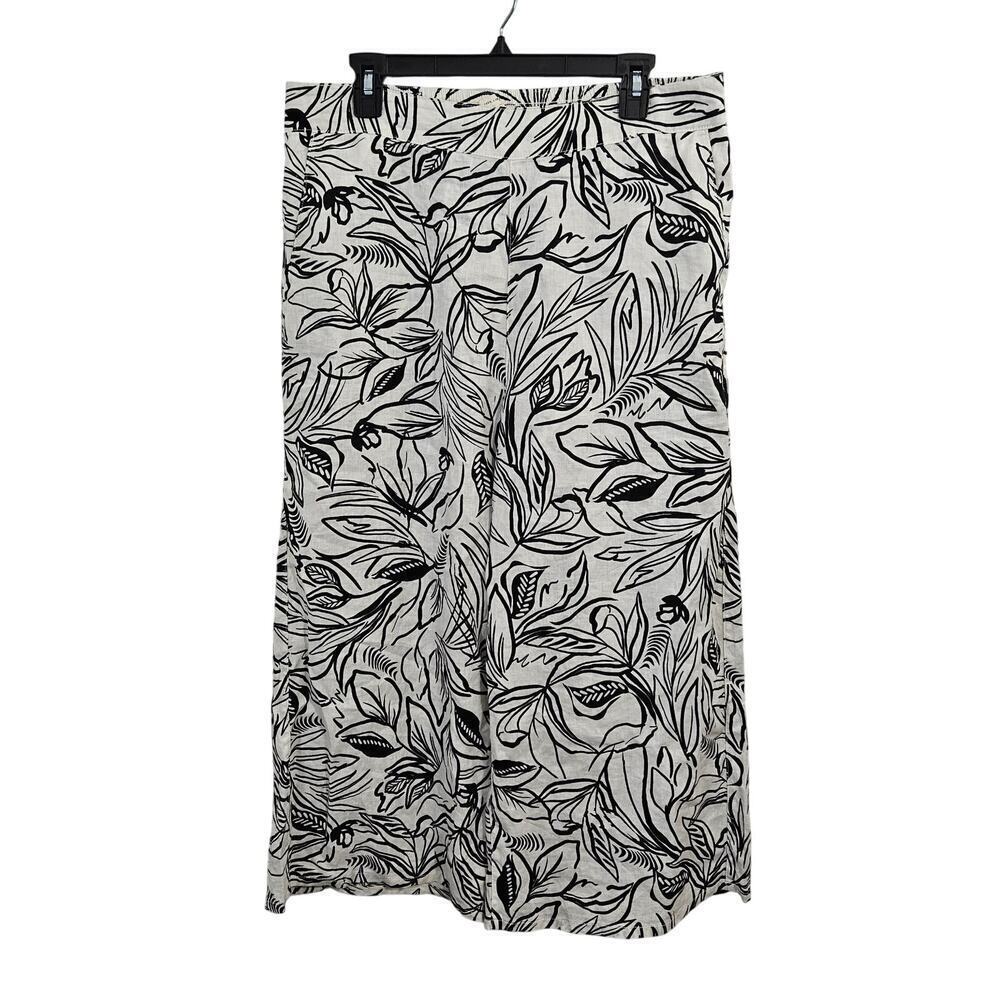 Christian Siriano New York Wide Leg Linen Pants Floral Pull On Women's Size XL
